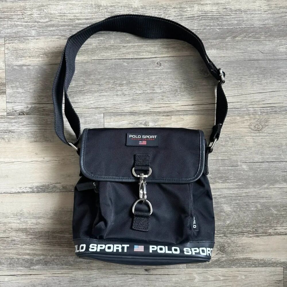 Vintage Polo Sport Ralph Lauren Black Shoulder Messenger Bag